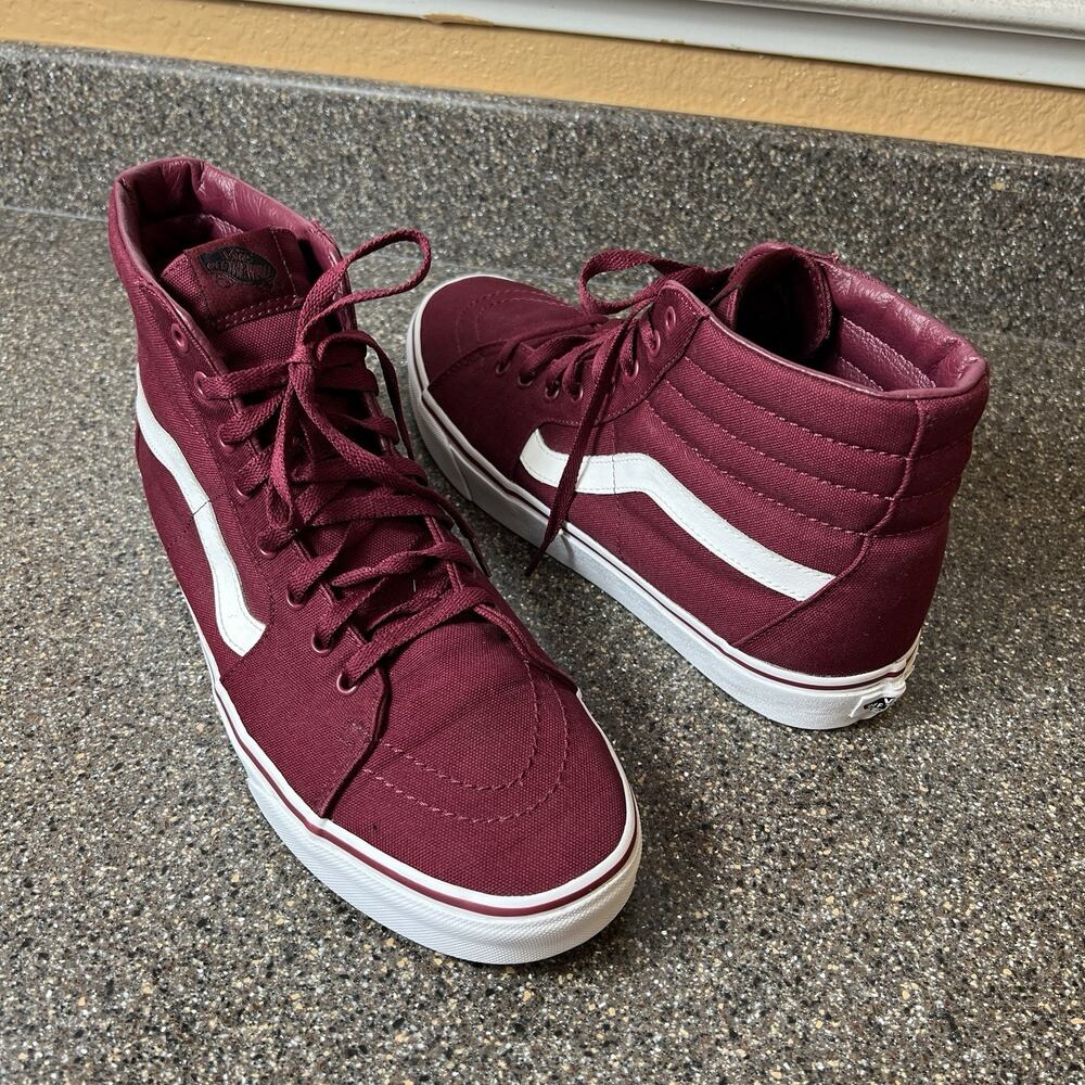 Vans Classic Sk8 Hi Mens 13 Burgundy Canvas Skate Sneaker Shoes Lace Up High Top